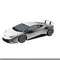 White Sports Car with Large Rear Spoiler Black Alloy Wheels and Streamlined Body
