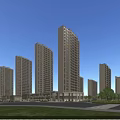 Modern High Rise Residential Buildings With Green Lawn Trees And Community Square
