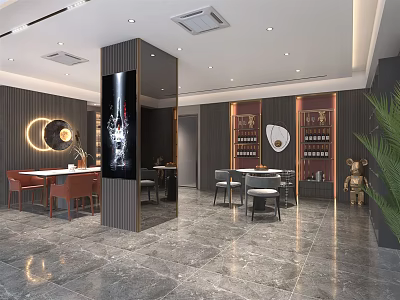 Modern Luxury Retail Boutique Interior With Display Shelves Seating And Decorative Plants 3d model