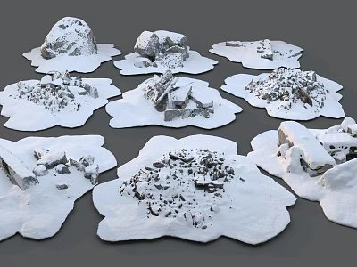Snow Covered Rocks And Ground In Natural Winter Landscape With Various Shapes 3d model