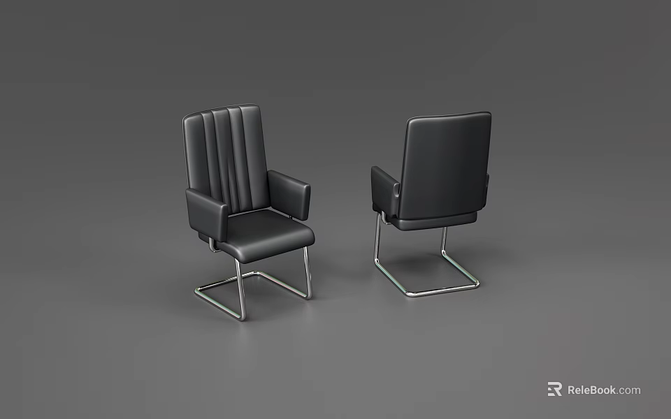 Modern Black Leather Office Chair With Sleek Metal Frame And Backrest Design 3d model 
