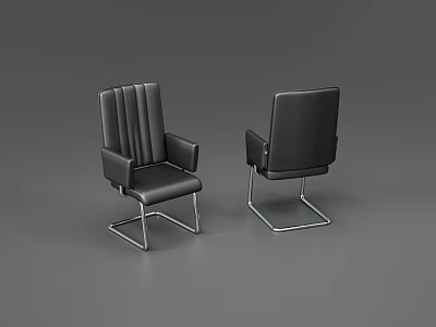Modern Black Leather Office Chair With Sleek Metal Frame And Backrest Design 3d model