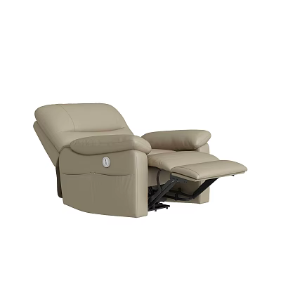 Beige Leather Recliner Chair With Modern Comfortable Design And Adjustable Footrest 3d model
