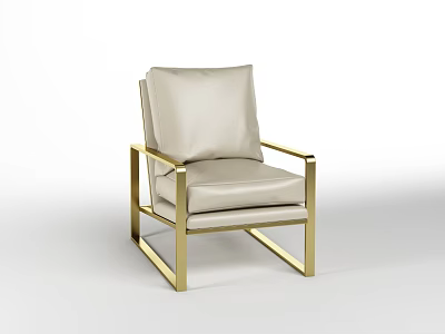 Modern Lounge Chair With Leather Upholstery Gold Metal Frame And Minimalist Design 3d model