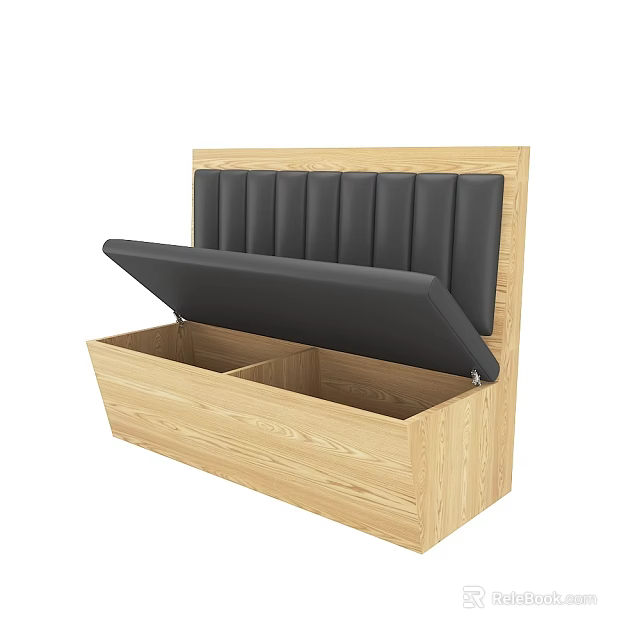 Wooden Storage Double Sofa With Black Padded Lid And Spacious Interior Space 3d model