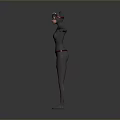 3D Female Character Model With Cat Ear Headpiece Gray Bodysuit Red Belt Arms Outstretched Pose