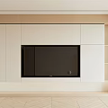 Modern Minimalist TV Background Wall With White Cabinets Built in TV and Open Shelves