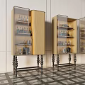 Modern Wine Cabinet With Wooden Frame Glass Doors Decorative Legs And Wine Bottles