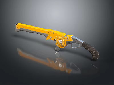 Yellow Futuristic Weapon With Mechanical Revolver Style And Black Grip Design 3d model