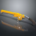 Yellow Futuristic Weapon With Mechanical Revolver Style And Black Grip Design