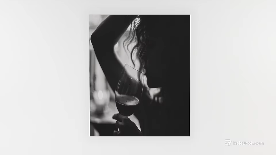Artistic Black and White Figure Portrait With Curly Hair Holding Wine Glass 3d model 