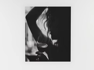 Artistic Black and White Figure Portrait With Curly Hair Holding Wine Glass 3d model