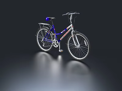 Blue Modern Bicycle With Silver Frame And Comfortable Seat For Urban Use 3d model