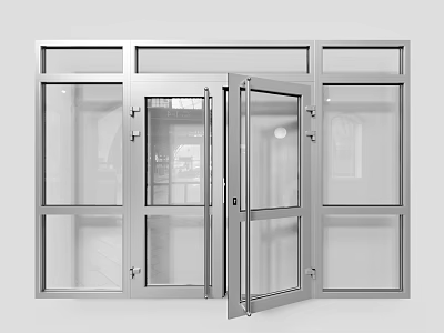Modern Double Glass Door With Metal Frame And Open Design 3d model