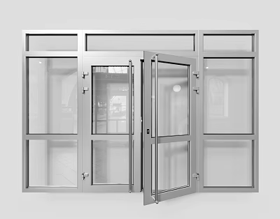 Modern Double Glass Door With Metal Frame And Open Design 3d model