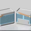 Portable Bluetooth Speakers With Square Design Light Blue Mesh And Wooden Handle