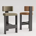 Modern Bar Stools With Light Green And Brown Upholstered Seats And Dark Wooden Frames