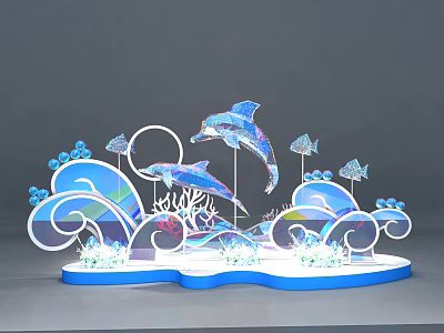 Colorful Ocean Themed Decorative Ornament With Leaping Dolphins Waves Fish And Coral Accents 3d model