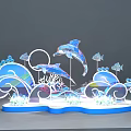 Colorful Ocean Themed Decorative Ornament With Leaping Dolphins Waves Fish And Coral Accents
