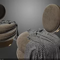 Two Elegant Round Single Sofa With Soft Upholstery And Gray Blanket On Metal Base