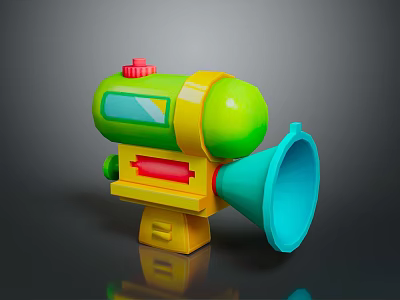 Colorful Toy Gun With Green Body Yellow Parts Red Button And Blue Horn Muzzle 3d model