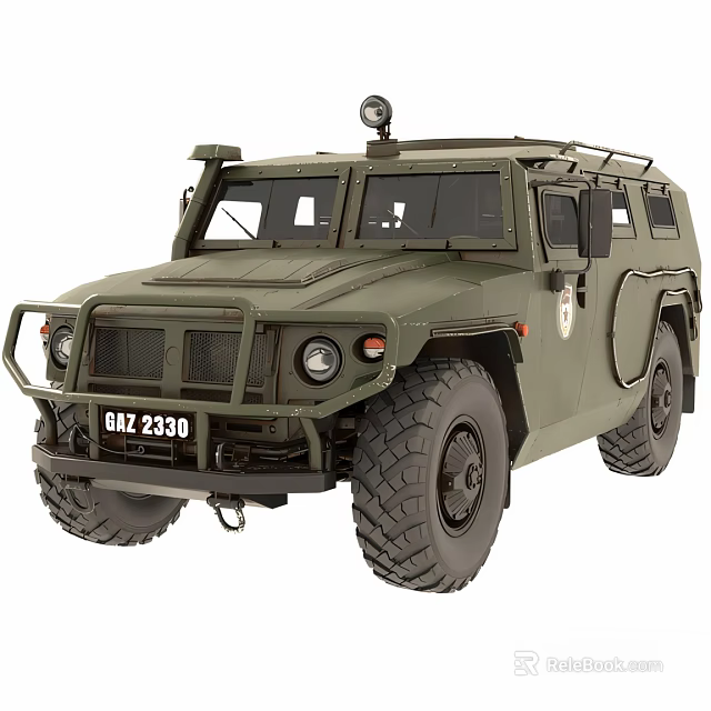 Olive Green Military Off Road Vehicle With Large Tires And Roof Rack Design 3d model 