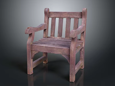 Wooden Outdoor Leisure Chair With Armrests Slatted Backrest And Sturdy Frame 3d model