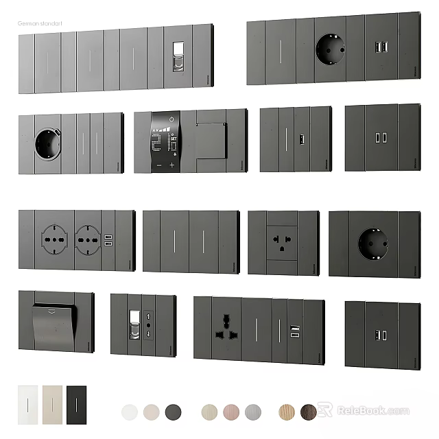 Dark Gray Switch Panels With Various Styles And Functions 3d model 