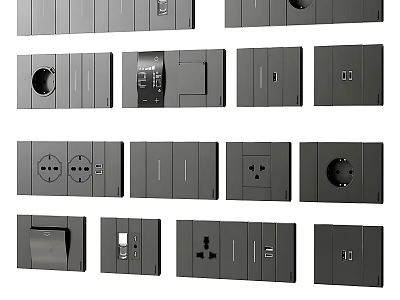 Dark Gray Switch Panels With Various Styles And Functions 3d model