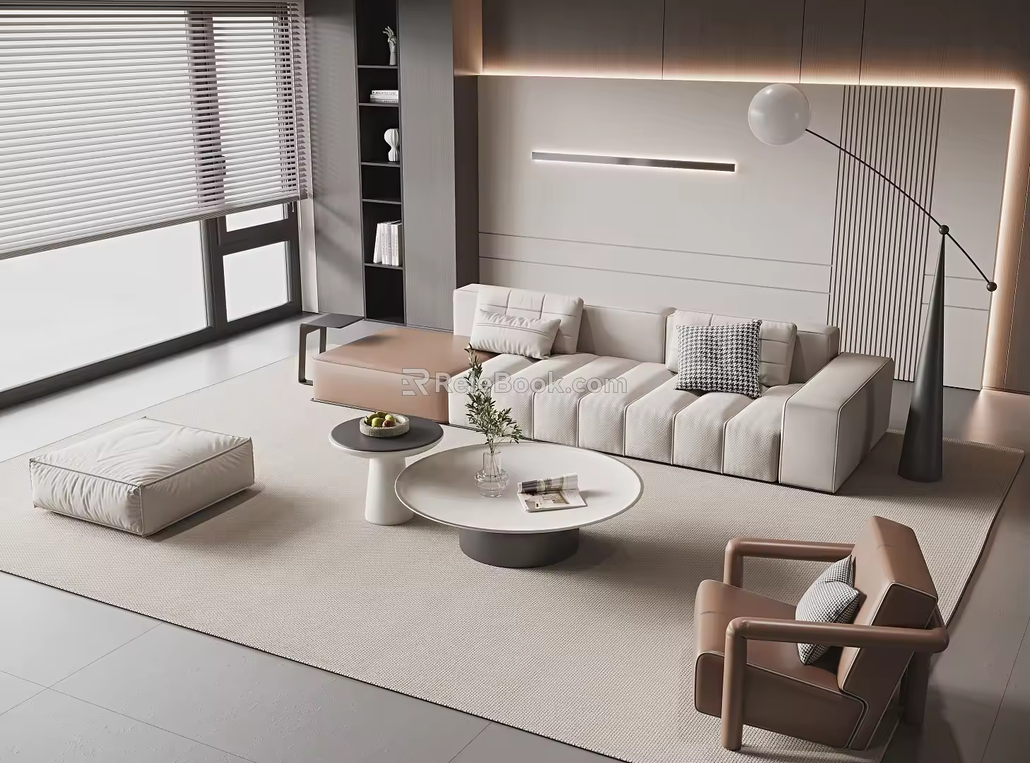 Sofa Coffee Table Combination Multi-person Sofa Coffee Table Single Casual Chair Lazy Sofa Metal Floor Lamp Side Table Jewelry Ornaments 3d model