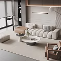 Sofa Coffee Table Combination Multi-person Sofa Coffee Table Single Casual Chair Lazy Sofa Metal Floor Lamp Side Table Jewelry Ornaments 3d model