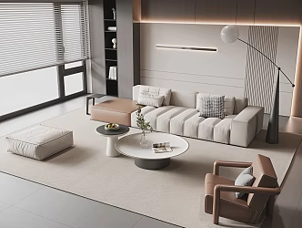 Sofa Coffee Table Combination Multi-person Sofa Coffee Table Single Casual Chair Lazy Sofa Metal Floor Lamp Side Table Jewelry Ornaments 3d model
