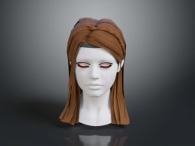 Realistic Human Head Model Featuring Brown Braided Hair And Red Lined Eyes 3d model