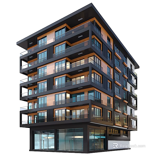 Modern Multi Storey Residential Building with Multiple Balconies and Large Glass Windows 3d model 