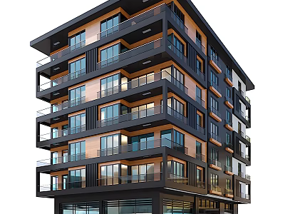 Modern Multi Storey Residential Building with Multiple Balconies and Large Glass Windows 3d model