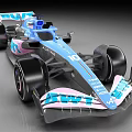 Blue Formula 1 Race Car With Pink BWT Logo And Number 10 Design