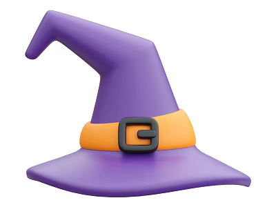 Purple Pointed Wizard Hat With Orange Belt And Black Buckle 3d model
