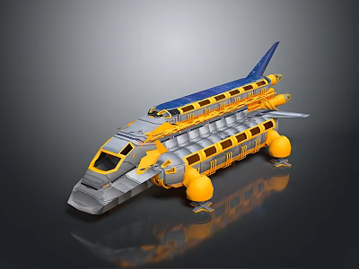 Futuristic Yellow And Gray Spaceship With Multi Compartment Design For Cosmic Exploration 3d model