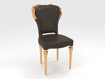 Elegant Single Chair With Black Leather Upholstery And Gold Decorative Accents 3d model