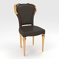 Elegant Single Chair With Black Leather Upholstery And Gold Decorative Accents