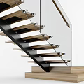 Modern Staircase Design With Wooden Steps Glass Railing And Metal Frame