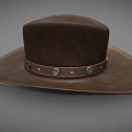 Brown Cowboy Hat With Wide Brim Leather Band And Metal Studs Design