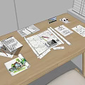 Architectural Design Workspace With Blueprints Drawings Pencils Colored Pens And Rolled Plans