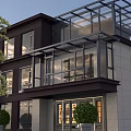 Modern Detached Villa Exterior Design With Glass Balcony Stone Facade And Two Story Structure