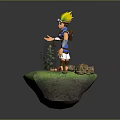 Fantasy Game Character With Blonde Hair Pointed Ears And Blue Outfit Standing On Green Island