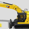 Yellow CAT Excavator With Tracks Cab And Front Bucket Design 3d model
