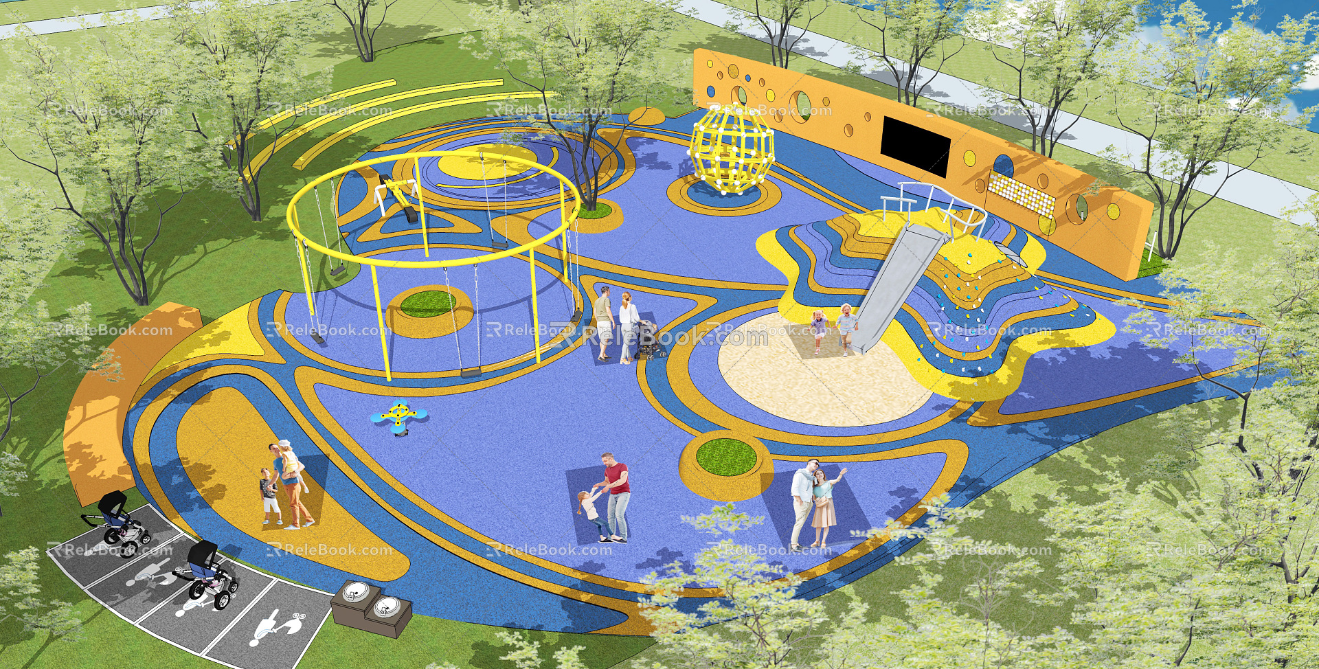 Modern Playground Residential District Children's Paradise Landscape House Landscape 3d model