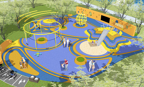 Modern Playground Residential District Children's Paradise Landscape House Landscape 3d model