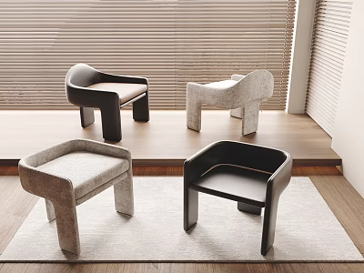 Leisure Chairs In Black And Gray With Fabric Upholstery And Wooden Legs In Indoor Space 3d model