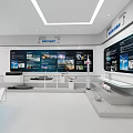 Modern Exhibition Hall Interior With Multiple Display Screens And Interactive Exhibits Layout
